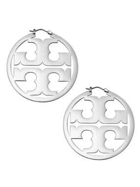 Tory Burch Silver Logo Cutout Miller Hoop Earrings